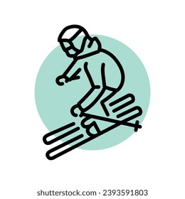 Skier black line icon. Skiing in winter. Pictogram for web page, mobile app, promo.