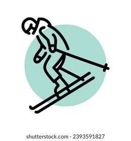 Skier black line icon. Skiing in winter. Pictogram for web page, mobile app, promo.