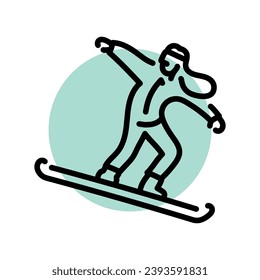 Skier black line icon. Skiing in winter. Pictogram for web page, mobile app, promo.