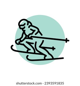 Skier black line icon. Skiing in winter. Pictogram for web page, mobile app, promo.