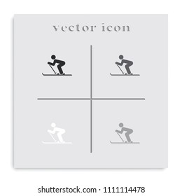 Skier black and white vector icon. Flat design.