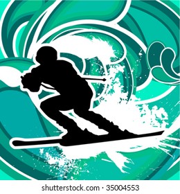 skier with blue background vector