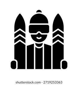 Ilustración vectorial del deporte del invierno del muchacho del esquiador, icono sólido del estilo