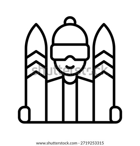 Skier Boy Winter Sport Vector Illustration, Line Style Icon