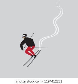 Skier card, vector, grey red black colors