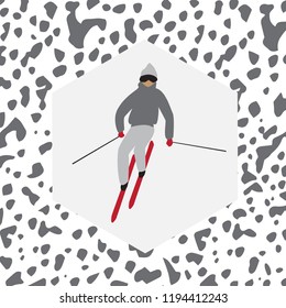 Skier card, vector grey red black colors