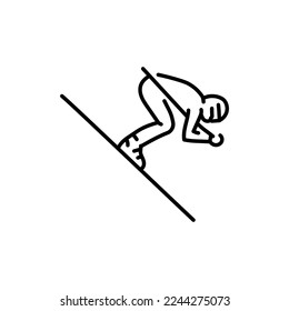 Skier color line icon. Skiing in winter Alps. Vector illustration
