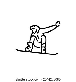 Skier color line icon. Skiing in winter Alps. Vector illustration