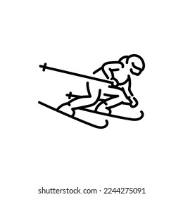 Skier color line icon. Skiing in winter Alps. Vector illustration