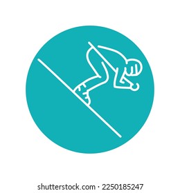 Skier color line icon. Skiing in winter Alps. Vector illustration