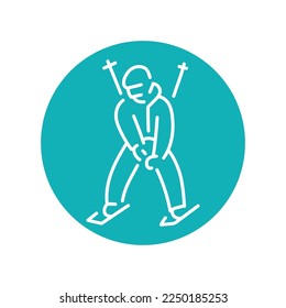 Skier color line icon. Skiing in winter Alps. Vector illustration