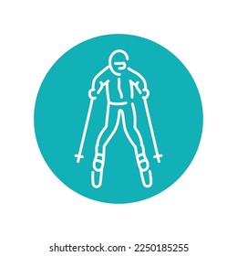 Skier color line icon. Skiing in winter Alps. Vector illustration