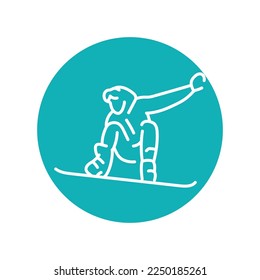 Skier color line icon. Skiing in winter Alps. Vector illustration