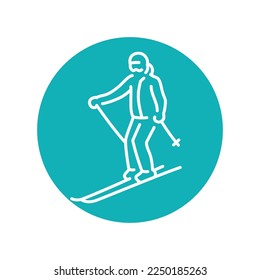 Skier color line icon. Skiing in winter Alps. Vector illustration