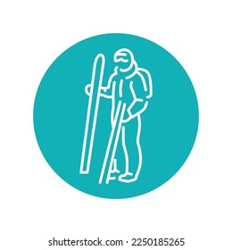 Skier color line icon. Skiing in winter Alps. Vector illustration