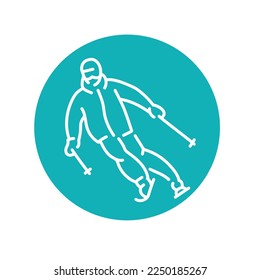 Skier color line icon. Skiing in winter Alps. Vector illustration