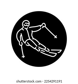 Skier color line icon. Skiing in winter Alps. Vector illustration
