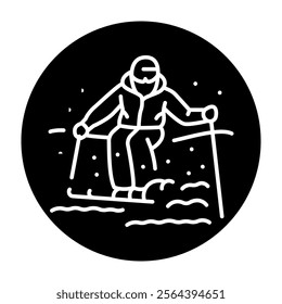 Skier color line icon. Skiing in winter Alps. Vector illustration.
