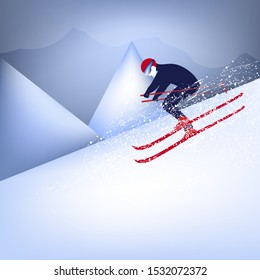Skier descends from the mountain - abstraction, vector. Winter sport. Skiing. Freestyle.
