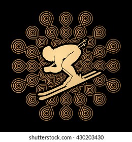 Skier designed on fireworks background graphic vector.