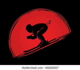 Skier designed on sunrise background graphic vector.
