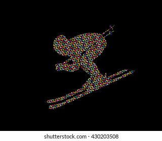 Skier designed using grunge brush graphic vector.