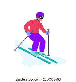 Skifahrer Skilanglauf Vektorgrafik. Konzept der Wintersportarten. Flaches Design. Farbige Grafiken
