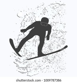 Skier - extreme descent from the mountains - snowy vortex in grunge style - isolated on white background - vector illustration