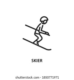 Skier flat line icon. Vector illustration a person who is skiing down the mountain.