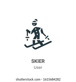 Skier glyph icon vector on white background. Flat vector skier icon symbol sign from modern user collection for mobile concept and web apps design.