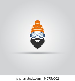 Skier head with beard isolated vector colored icon