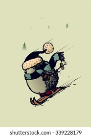 Skier hedgehog.Sweet and funny looking character with scarf,cap and mittens