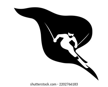 Skier icon Black isolated on white background, logo concept of Ski sign on transparent background. Vector illustration