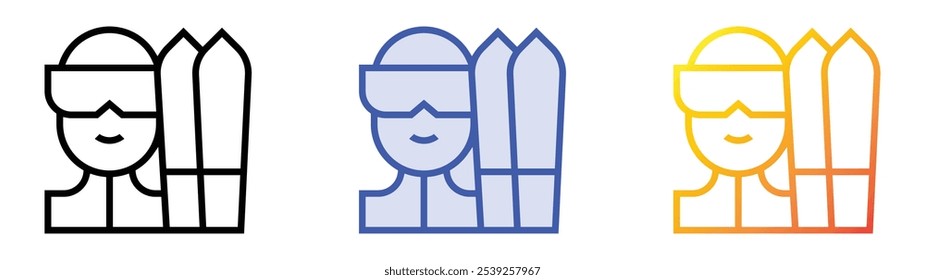 skier icon. Linear, Blue Fill and Gradient Style Design Isolated On White Background