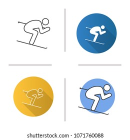 Skier icon. Skiing person. Flat design, linear and color styles. Isolated vector illustrations