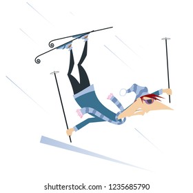 Skier man isolated illustration. Falling down cartoon skier man isolated on white illustration
