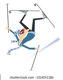 Skier man isolated illustration. Falling down cartoon skier man isolated on white illustration
