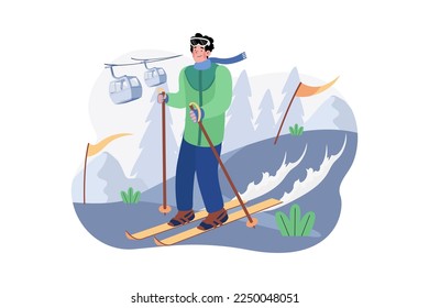 Skier Man Slide Down A Snowy Mountain