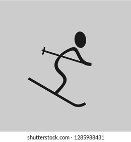 Skier man vector icon. Ski symbol simple isolated pictogram.