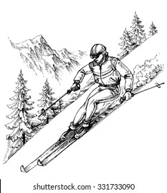 Skier in mountains landscape