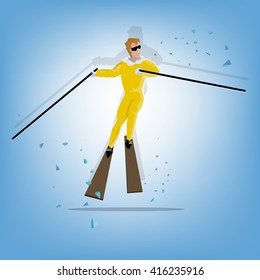 Skier in mountains, (Sport concept cartoon illustration)