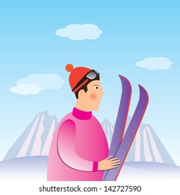 The skier in mountains. Vector illustration