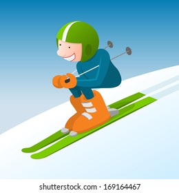 Skier on the hill, cartoon vector illustration