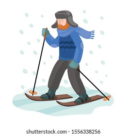 Esquiador en icono del vector de esquí.Icono vectorial de caricatura aislado en el esquí de fondo blanco en el esquí.