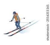 Skier on slopes in winter sports gear. Vector illustration