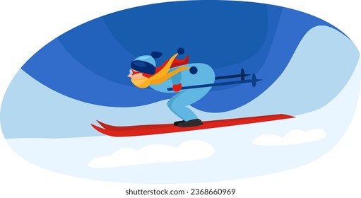 Esquiador sobre nieve, ilustración, vector sobre fondo blanco.