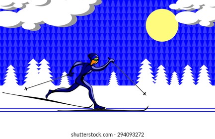 The Skier on the Winter Nature