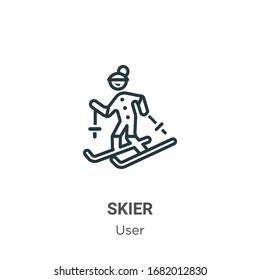 Skier outline vector icon. Thin line black skier icon, flat vector simple element illustration from editable user concept isolated stroke on white background
