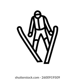 skier performing jump mountain skiing line icon vector. skier performing jump mountain skiing sign. isolated contour symbol black illustration