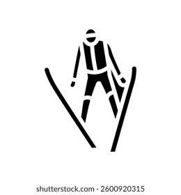 skier performing jump mountain skiing glyph icon vector. skier performing jump mountain skiing sign. isolated symbol illustration